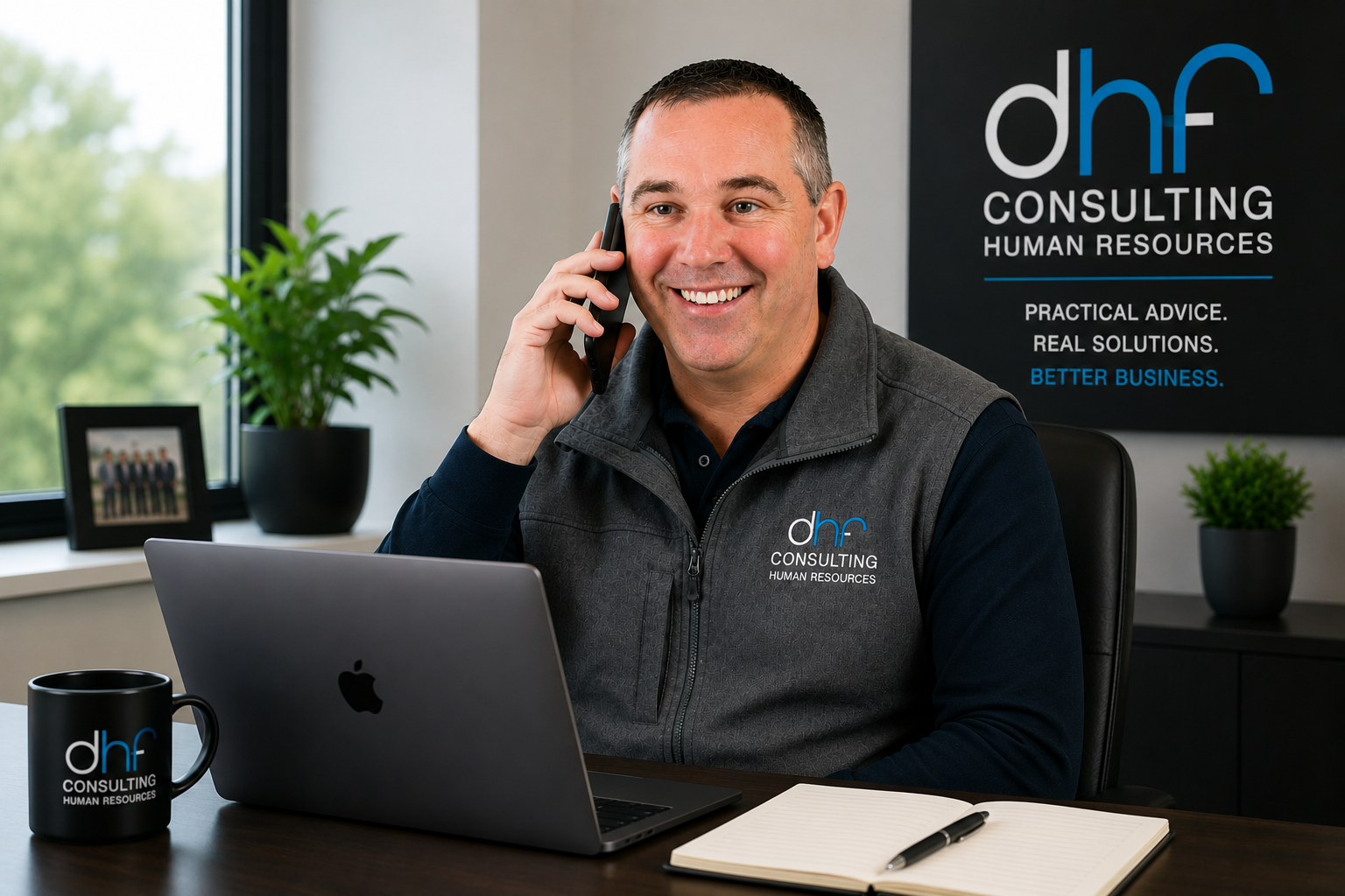 David Heath French providing professional ad hoc HR advice during a business meeting with clients.